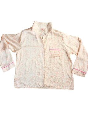 Eberjey 100% Silk Pajama Top - Abstract Print Long Sleeve Luxury Sleepshirt, XL